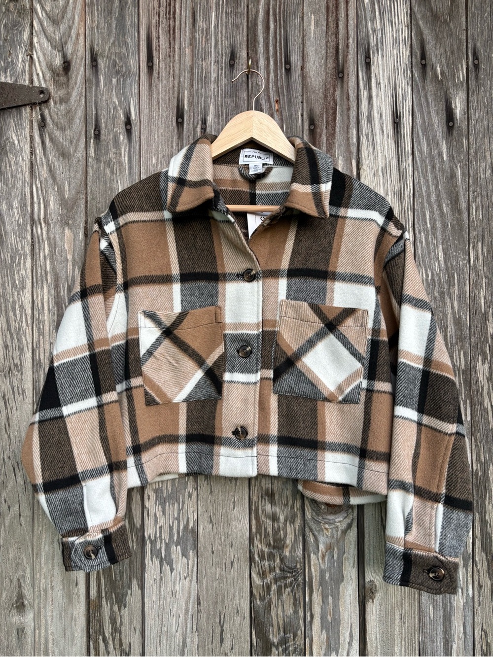 For The Republic Brown Cream Black Plaid Teddy Jacket